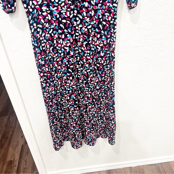 Hobbs Dress Women's 6 Anela Navy Multi Jersey Stretch Midi Classic Career - Picture 4 of 8